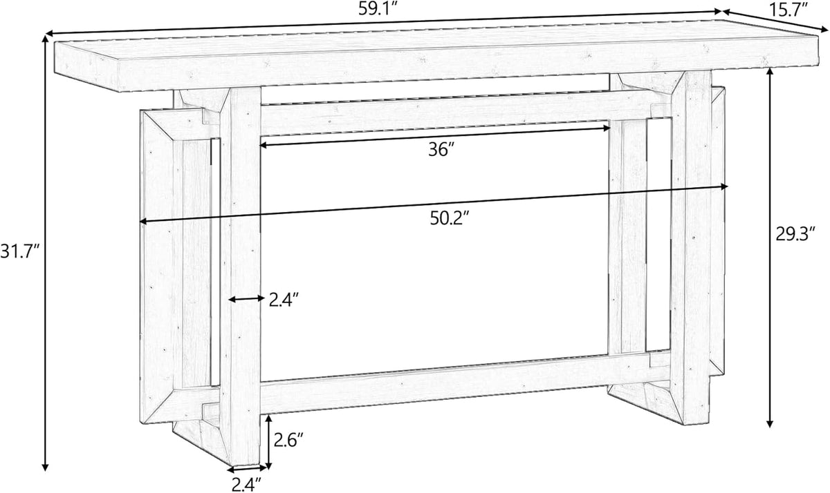 59 Inch Solid Wood Console Table, Table Sofa Table for Entryway, Hallway Living Room, Foyer, Contemporary Minimalist Style, Grey