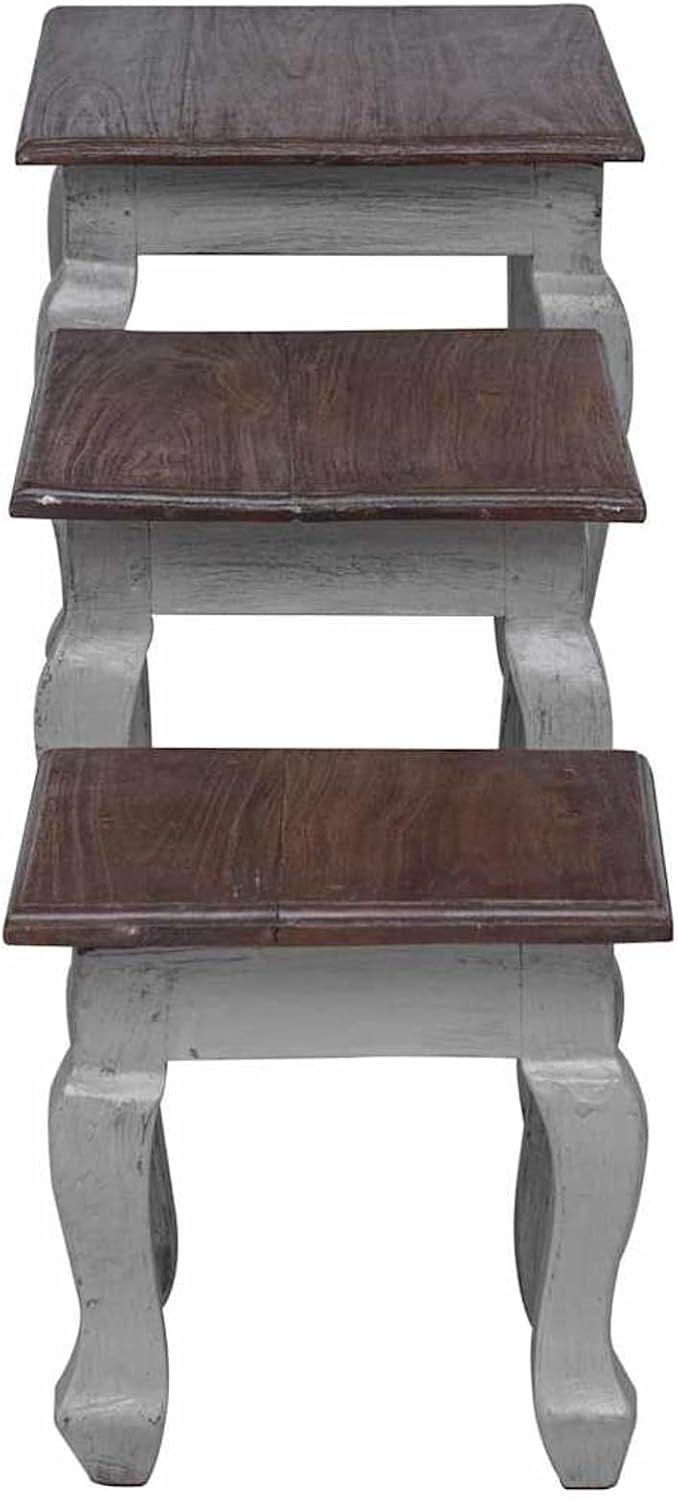 Gecheer 3 Piece Nesting Tables Set, Solid Mahogany Wood Side Tables, Antique Vintage Style End Tables for Living Room, Handmade Sturdy Coffee Table Set with Natural Imperfections, 3 Sizes