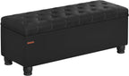 SONGMICS Storage Ottoman, 46.5 Inches Long Bed End Stool, Solid Wood Legs | Buttons Decoration, Non-Slip Foot Pads, 330.7 lb Load Capacity, Ink Black, MACEO Collection ULOM071B01