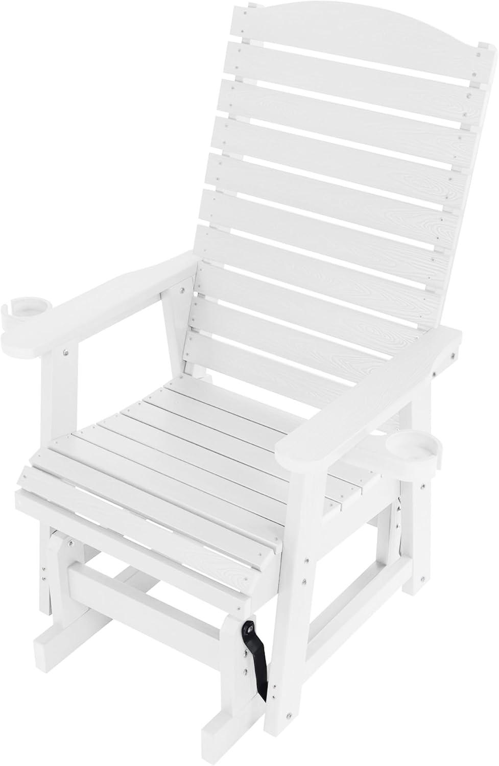 Poly Lumber Patio Glider with Cup Holders, High Backrest and Deep Contoured Seat, HIPS Material, All-Weather Resistant, Heavy Duty 700 Pounds (White, 1-Seat)