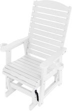 Poly Lumber Patio Glider with Cup Holders, High Backrest and Deep Contoured Seat, HIPS Material, All-Weather Resistant, Heavy Duty 700 Pounds (White, 1-Seat)