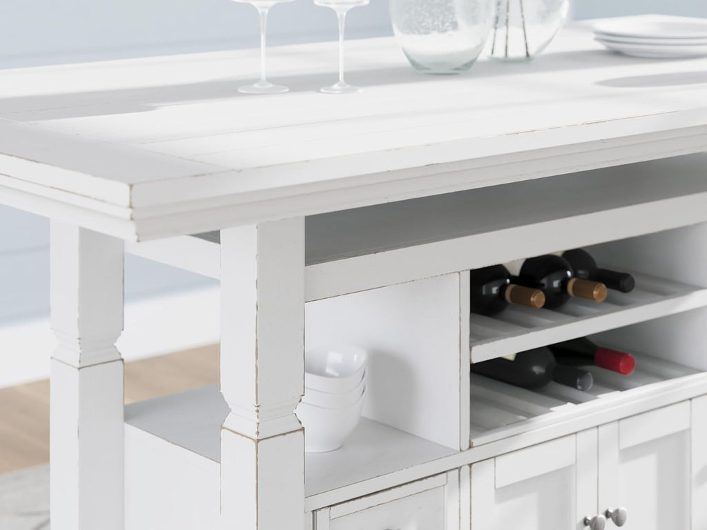 Signature Design By Ashley Robbinsdale 72-Inch Counter Height Dining Table with Kitchen Island Storage, Rubberwood Solids, Ash Veneer and MDF Substrates, Antique White