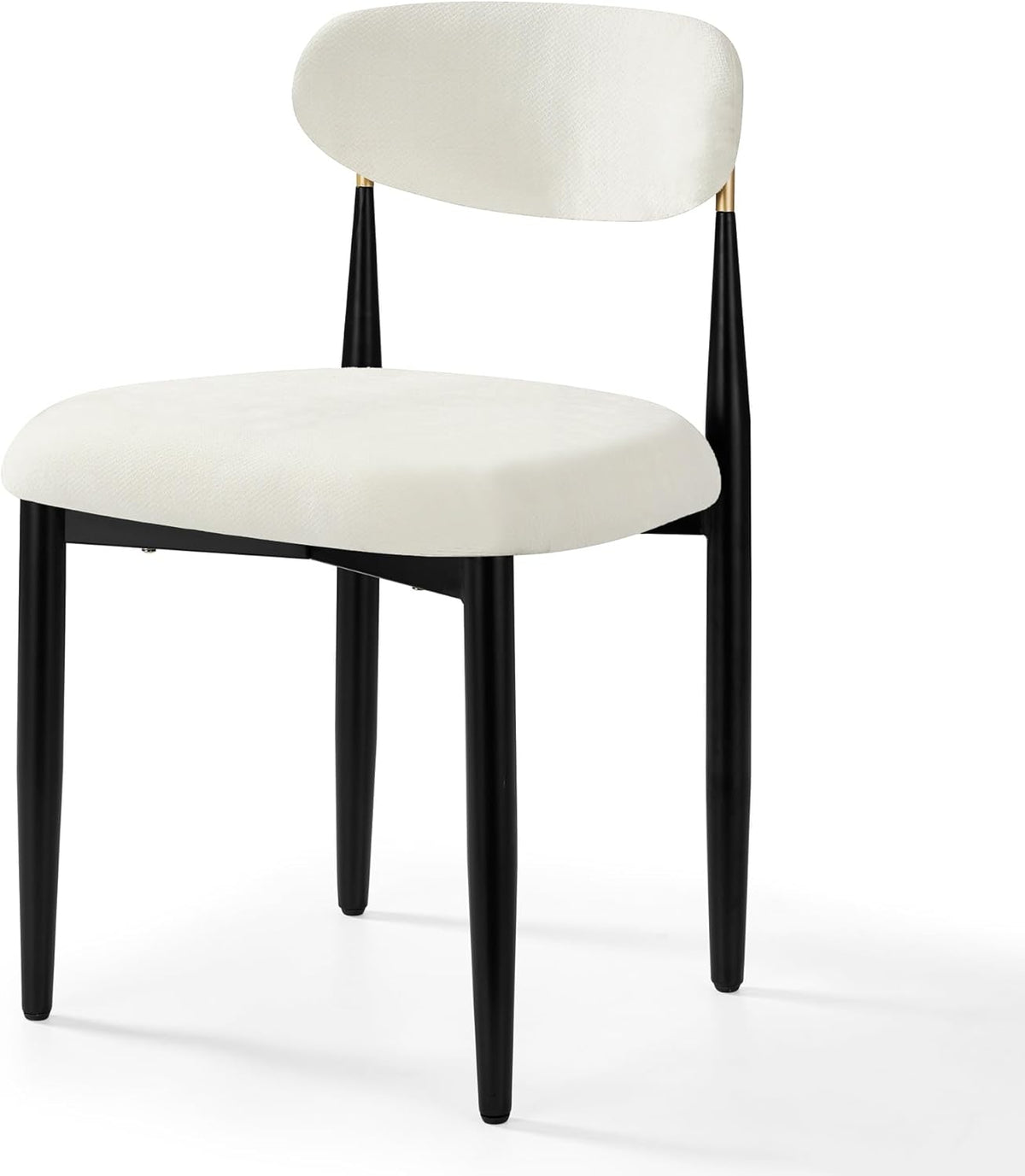 Morden Fort White Set of 2 Armless Upholstered Chenille Dining Chairs with Black Metal Legs and Gold Accent Back