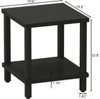MMEOLUOOK Large End Table Square Side Table Modern Sofa Table 20 Inch Industrial Coffee Table NightStand with 2-Tier Storage Shelf for Living Room Bedroom Black MLBZ06B