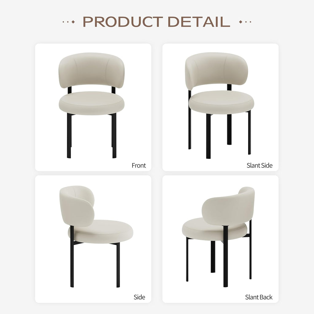 Beige Dining Chairs Set of 2 Leather Dining Chairs with Metal Legs, Spring Support and Curved Back, Round Kitchen Dining Room Chair Mid Century Modern Style for Cafe, Restrauent,Bar (Beige-2)