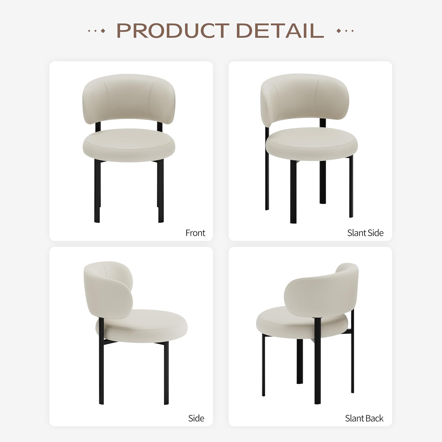 Beige Dining Chairs Set of 2 Leather Dining Chairs with Metal Legs, Spring Support and Curved Back, Round Kitchen Dining Room Chair Mid Century Modern Style for Cafe, Restrauent,Bar (Beige-2)