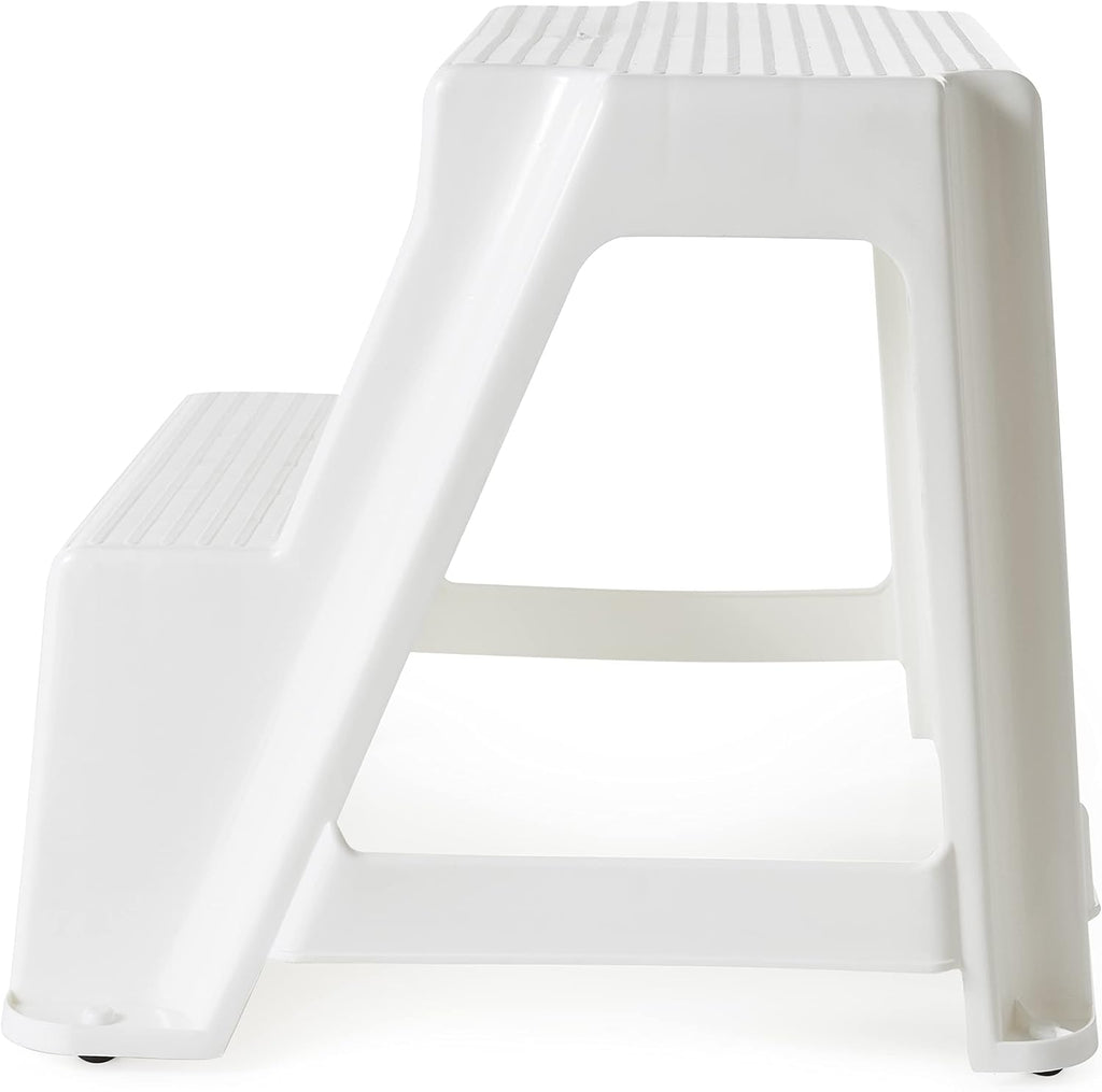 Gracious Living 2-Step Plastic Stool, 300 Lb Capacity, White | Portable Step Stool for Dorm, Home, Classroom & Office, 18"L x 18.75"W x 16"H
