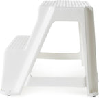 Gracious Living 2-Step Plastic Stool, 300 Lb Capacity, White | Portable Step Stool for Dorm, Home, Classroom & Office, 18"L x 18.75"W x 16"H