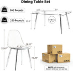 Baysitone 51 inch Glass Dining Table Set for 6, Dining Table & Chair Sets with Gold Metal Legs for Kitchen, Modern Rectangle Tempered Glass Table Top&Transparent Plastic Dining Chair for Dining Room