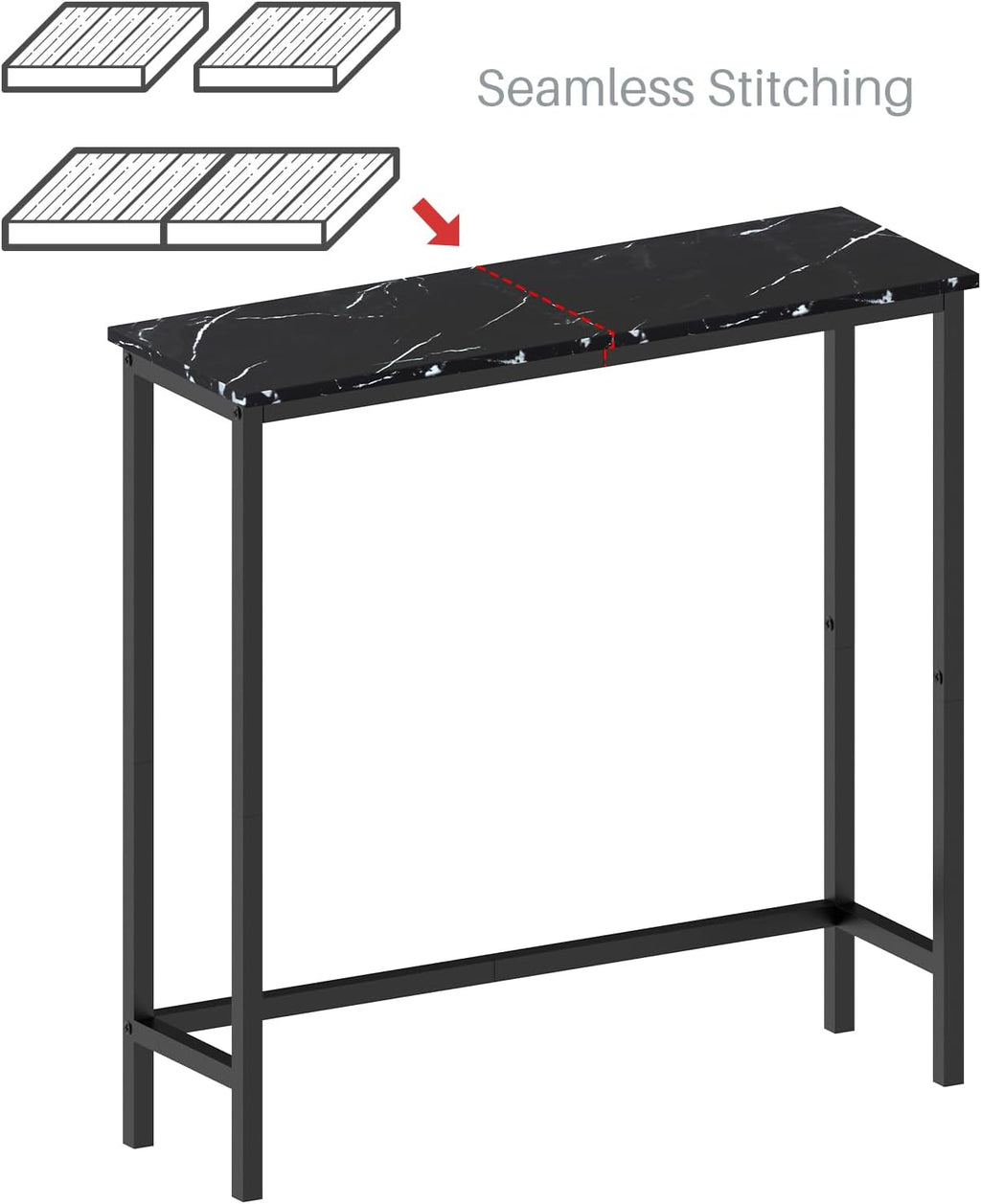 HollyHOME Narrow Sofa & Console Table, 29.5" Slim Entryway Table, Sofa Stand, Hallway Shelf, Bedroom, Living Room, Foyer, Black Marble