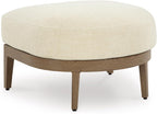 Signature Design by Ashley Serene Bay Outdoor Ottoman, Wood-Look Powder Coated Aluminum Frame, Nuvella+ Cushion for Patio, Deck or Poolside Easy-Breezy Living