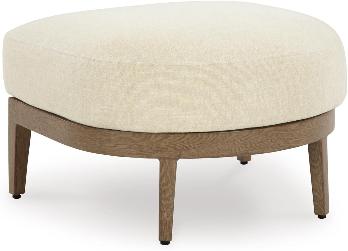 Signature Design by Ashley Serene Bay Outdoor Ottoman, Wood-Look Powder Coated Aluminum Frame, Nuvella+ Cushion for Patio, Deck or Poolside Easy-Breezy Living