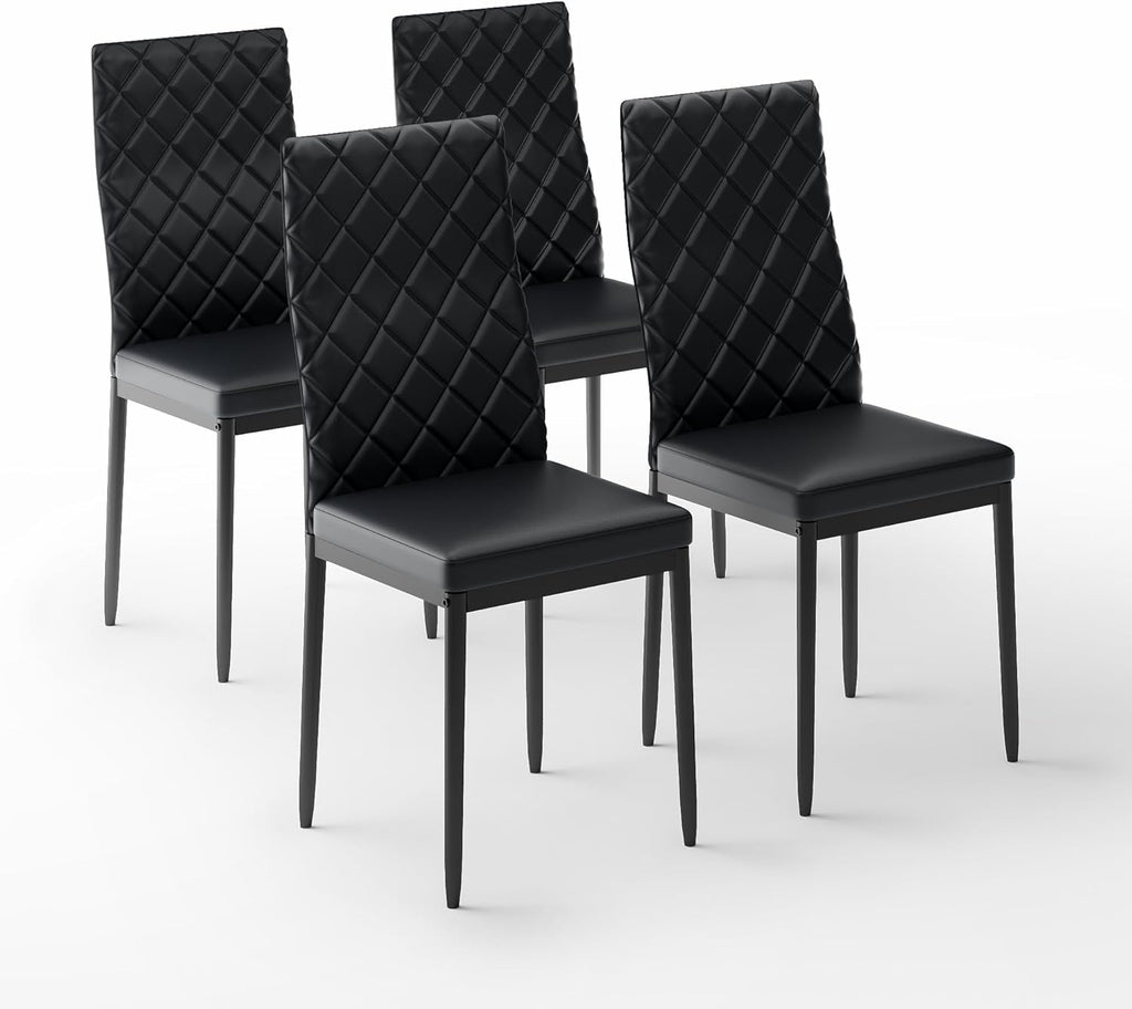 Modern Dining Chairs Set of 4, PU Leather & Curved Back, Black | Small Space, 38.2"H x 16.2 "W x 19.1" D, 330lbs Capacity, Thick Cushions Kitchen Chair, Dining Room, Living Room, Apartment