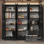 Madesa Kitchen Set 3 Pantry Storage Cabinet with 15 Utility Shelves 71'L Wooden Organization Unit for Kitchen - Black