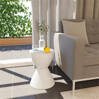 Pemberly Row Contemporary Round Plastic End Table, White Finish, 11.75 in x 16.75 in, Hourglass Shape with Ribbed Bottom Design, Hidden Storage, Lightweight Compact Indoor Outdoor Side Table