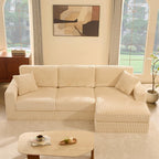 GOSUHI 113" L-Shaped Cloud Couch, Modular Sectional, Deep Seats, White | Pocket Spring Cushions, Oversized 3-Seater, Right Facing Chaise, Corduroy Upholstery Couches for Living Room