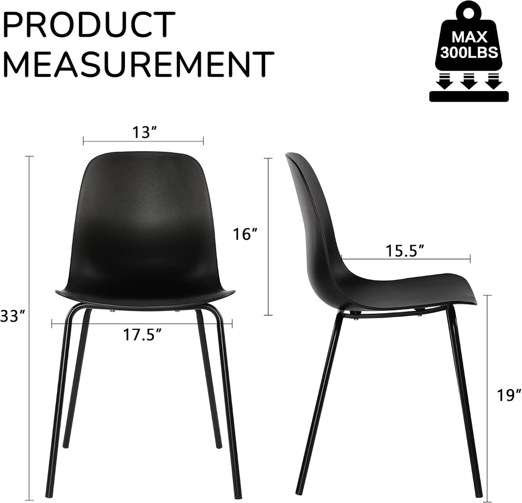 LSSBOUGHT Modern Dining Chairs Set of 4, Mid-Century Plastic Kitchen Chairs with Metal Legs, Comfortable Armless Side Chairs for Dining Room, Kitchen, Living Room & Small Spaces (Black)