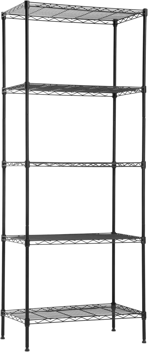 PayLessHere 14" D×24" W×60" H Wire Shelving Unit Metal Commercial Shelf with 5 Tier Layer Rack Strong Steel for Restaurant Garage Pantry Kitchen Garage，Black