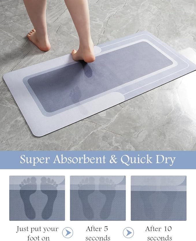 MontVoo Bath Mat & Runner - Long Non Slip Super Absorbent & Quick Dry - Thin Bath Mat Fits Under Door - 17"x70" Blue