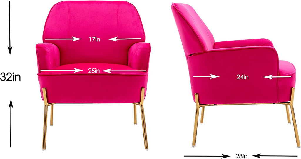 Comfy Velvet Accent Chair with Glam Metal Legs for Dining Room Bedroom Living Room Beauty(Rose red)