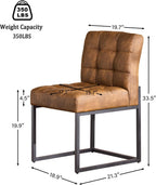 GrandNoor Coffee Faux Leather Dining Chairs Set of 4, Mid-Century Modern Dining Room Chairs with Armless, Checkered Kitchen Chair with Metal Legs
