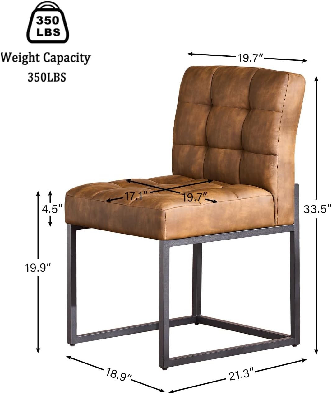 GrandNoor Coffee Faux Leather Dining Chairs Set of 4, Mid-Century Modern Dining Room Chairs with Armless, Checkered Kitchen Chair with Metal Legs
