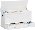 VASAGLE Storage Chest with 2 Fabric Drawers, 15.7 x 39.4 x 19.9 Inches | Storage Bench, Farmhouse Style, Cloud White, HAINS Collection ULSB043W01