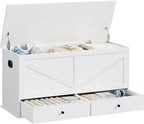 VASAGLE Storage Chest with 2 Fabric Drawers, 15.7 x 39.4 x 19.9 Inches | Storage Bench, Farmhouse Style, Cloud White, HAINS Collection ULSB043W01