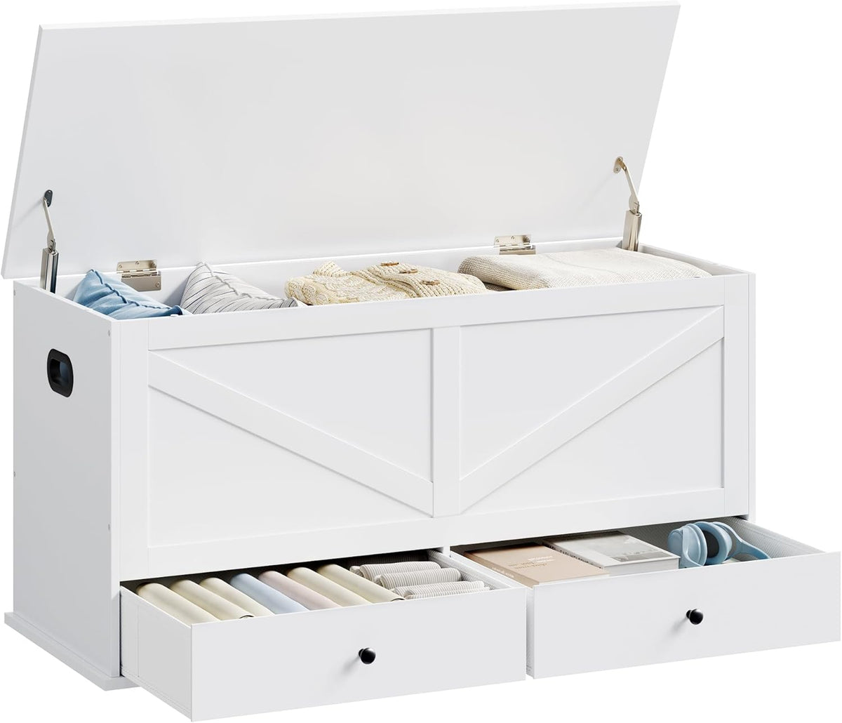 VASAGLE Storage Chest with 2 Fabric Drawers, 15.7 x 39.4 x 19.9 Inches | Storage Bench, Farmhouse Style, Cloud White, HAINS Collection ULSB043W01
