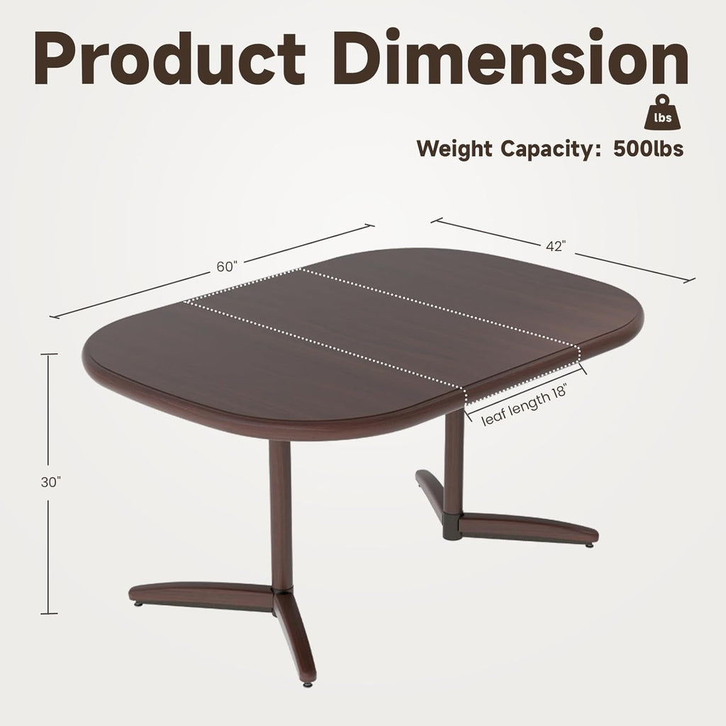 Chromcraft Table for 4 Person and 6 Person, Extendable Wooden Kitchen Room Table with 18" Extension Leaf (Walnut)