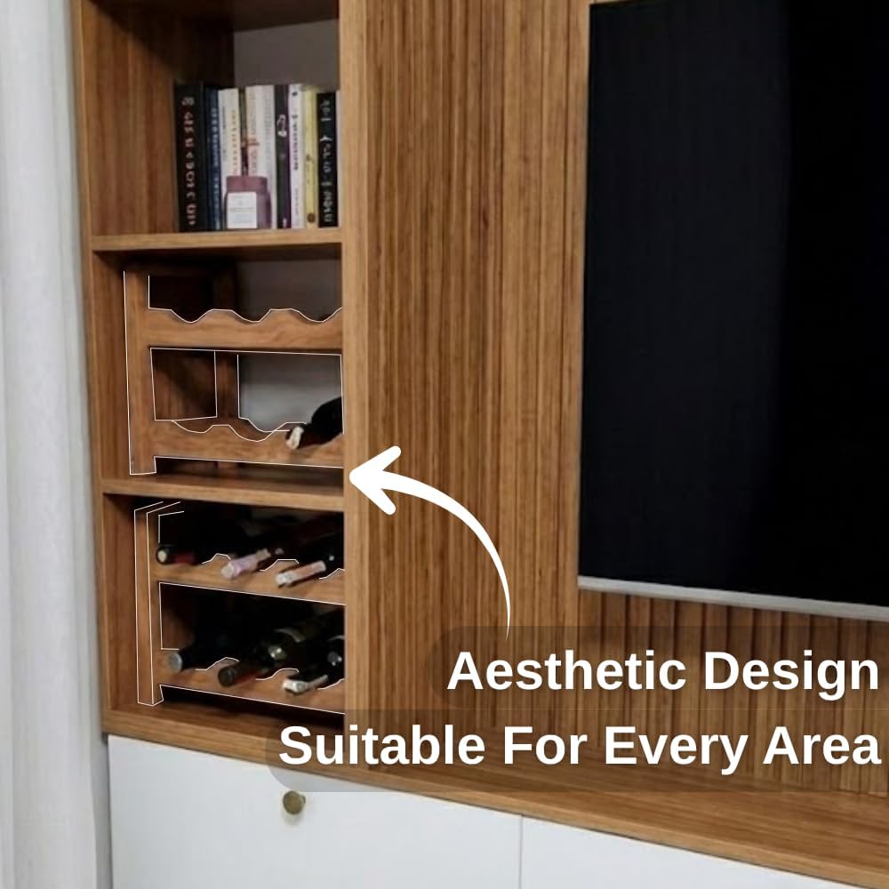 SAVUK Wine Rack 6 Bottle Countertop Bottle Rack Aesthetic 2 Tier Premium Wooden Freestanding Mini Bar and Home Bar Storage Aging Rack