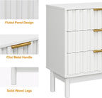 RoyalCraft 3 Drawer Nightstand, Modern Fluted Chest of Drawers, Wooden Storage Night Stand Side Table with Chic Edge Pull, Perfect for Bedroom, Living Room, Entryway, White