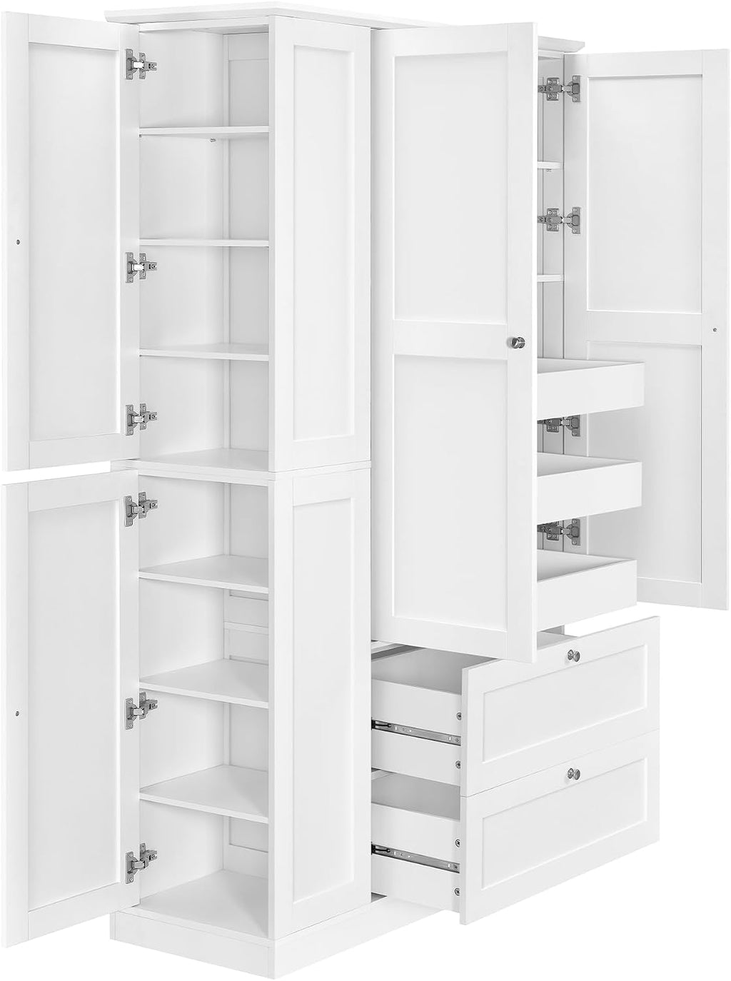 RUNNA 73.6" Tall Farmhouse Kitchen Pantry,Freestanding Large Capacity Storage Organizer with Customizable Shelves & Anti-Tip Safety - Perfect for Living Room & Home (White1)