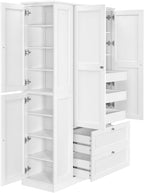 RUNNA 73.6" Tall Farmhouse Kitchen Pantry,Freestanding Large Capacity Storage Organizer with Customizable Shelves & Anti-Tip Safety - Perfect for Living Room & Home (White1)