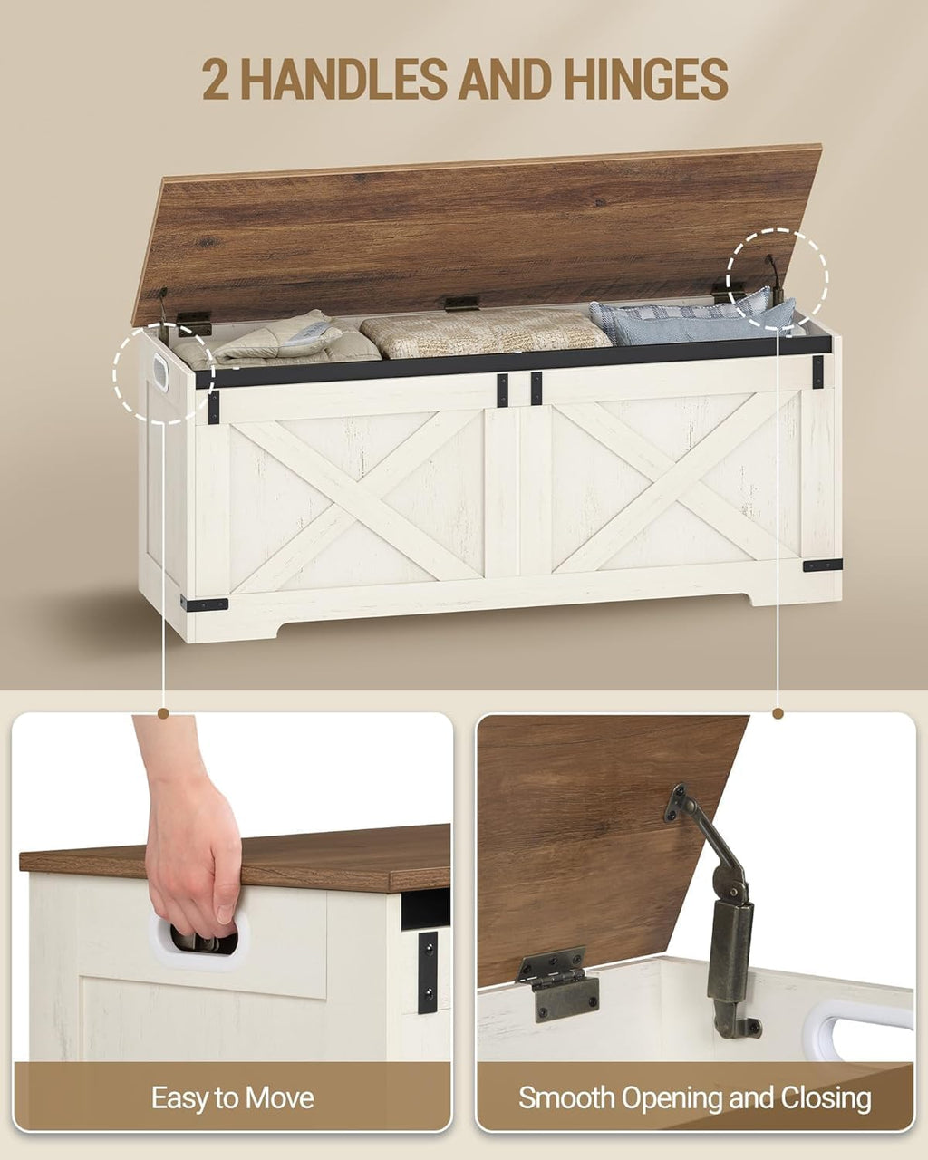 Hzuaneri 47" Farmhouse Storage Chest and Bench | 59 Gal | 330lb Seat | FSC Wood | Soft-Close Hinges | Storage for Bedroom, Living Room, Entryway | Easy Assembly | SB12114X
