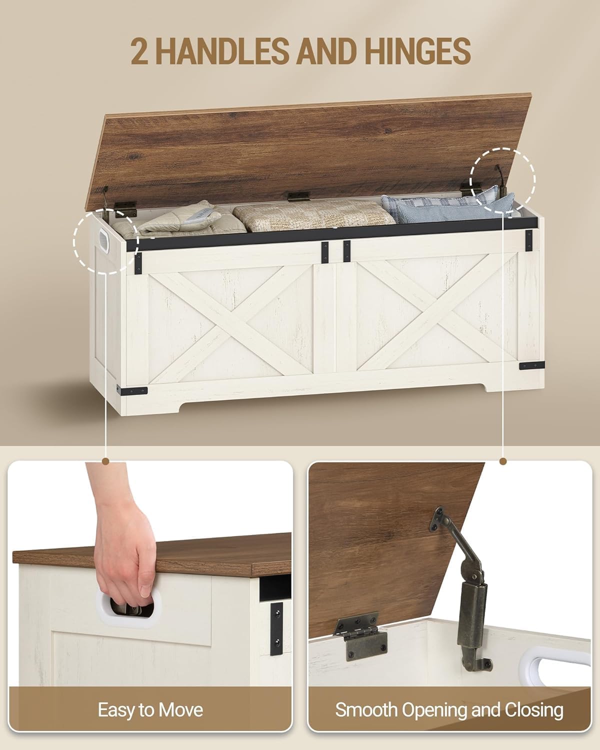 Hzuaneri 47" Farmhouse Storage Chest and Bench | 59 Gal | 330lb Seat | FSC Wood | Soft-Close Hinges | Storage for Bedroom, Living Room, Entryway | Easy Assembly | SB12114X