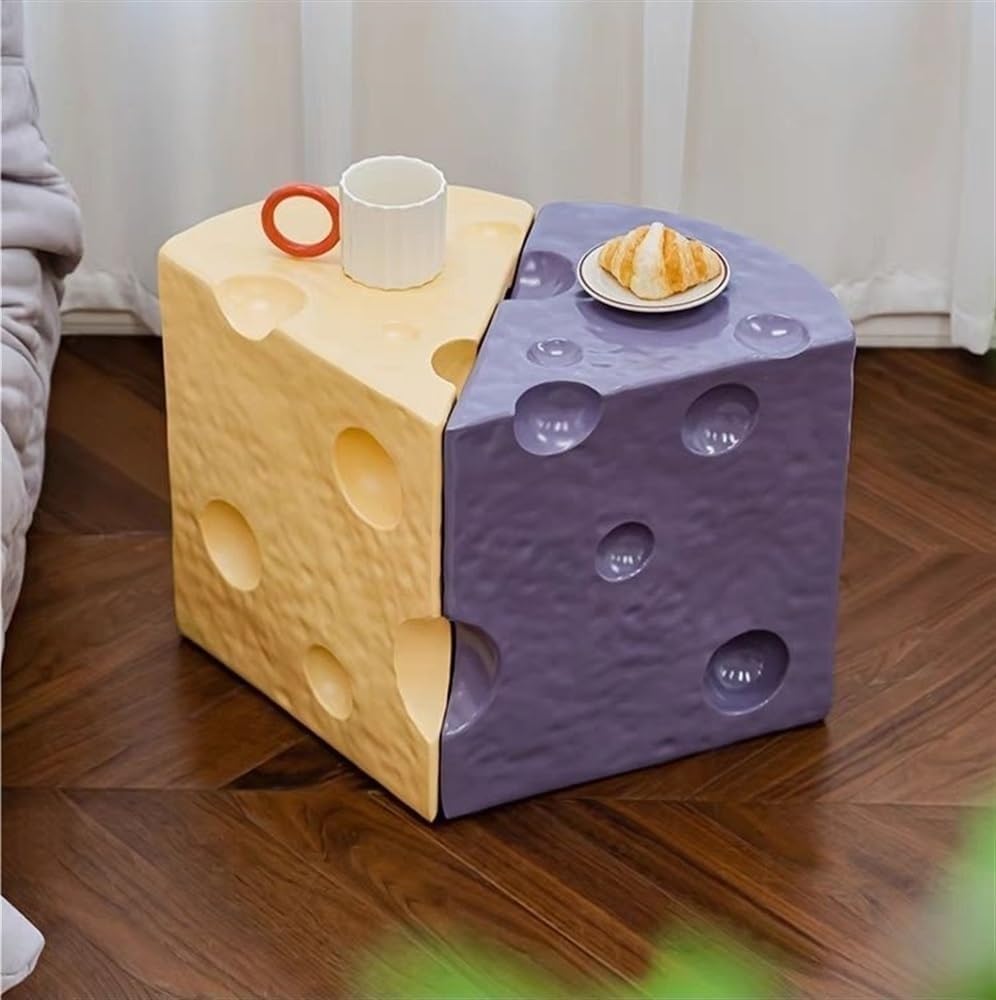 Coffee Table Cheese-Shaped Triangle Resin Side Table Multifunctional Sofa Stool Nightstand for Small Living Room Long-Lasting(Purple,L)
