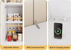 BLANKSPACE 71" Tall Kitchen Pantry Cabinet with Microwave Shelf Built-in Charging Station, Sliding Door Cabinet with Drawer Storage Organizer/Adjustable Shelves for Dining Room, Living Room