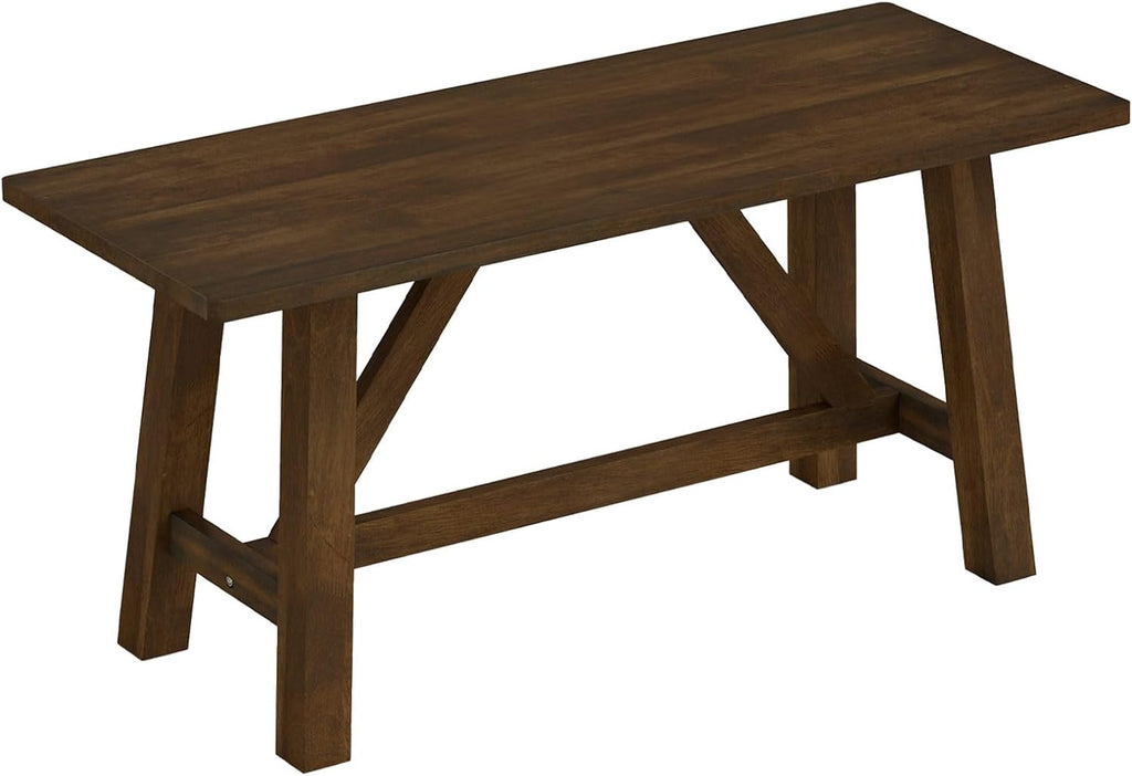 Giantex 38" Wooden Dining Bench, Farmhouse Entryway Bench with Rubber Wood Frame, 400 LBS Capacity, Shoe Rack Benchs, Narrow End of Bed Seat for Kitchen, Living Room, Bedroom, Hallway, Brown (1)