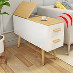 Modern Side Table with Drawers - Wood Home Office Storage End Table, 2-Tone Natural Wood/White Finish