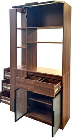 JOYSOURCE Tall Kitchen Hutch Cabinet with Side-Access Shelves & Drawer Freestanding Pantry Cabinet Large with Glass Door Cupboard for Kitchen, Dining Room with Microwave Countertop Walnut Finish
