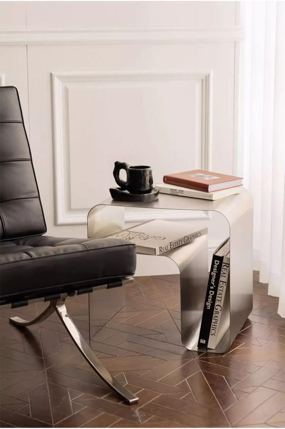 Modern Stainless Steel Side Table – Seamless Integrated Design, Sturdy and Stylish, Perfect for Living Room, Sofa Side, Coffee Table Use.