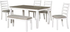 Harper & Bright Designs Rustic 6-Piece Dining Set with Table, 4 Upholstered Chairs & Bench | Farmhouse Kitchen Table Set for Dining Room (Brown + Whitewash)