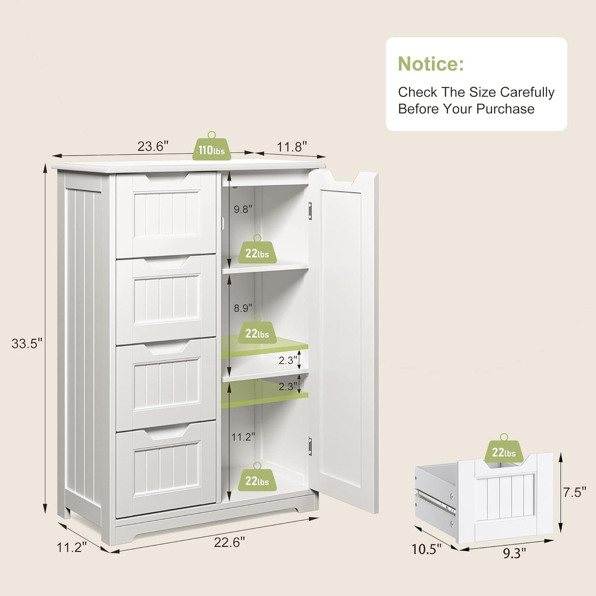 Gizoon Small Pantry with Door and Shelves, 33'' Kitchen Pantry Storage Cabinet Freestanding Samll Coffee Bar Cabinet with 4 Drawers for Kitchen and Dining Room, White, Painted