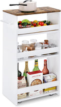 TEAMIX Slim Rolling Storage Cart, Wood 4-Tier Narrow Kitchen/Laundry Cart | 7.9"W Thin Cabinet with Wheels and Handle, Use as Spice Rack Next to Fridge, Laundry Room Organization Between Washer & Dryer