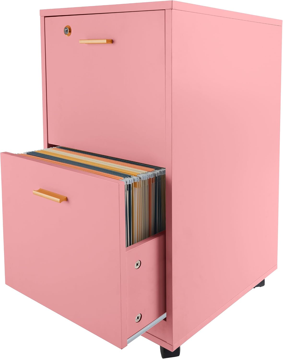 Lavish Home 2-Drawer Wooden File Cabinet with Lock, Pink, 16” x 27” | Rolling Filing Organizer with Deep Drawer Storage for Under the Desk, Home, or Office