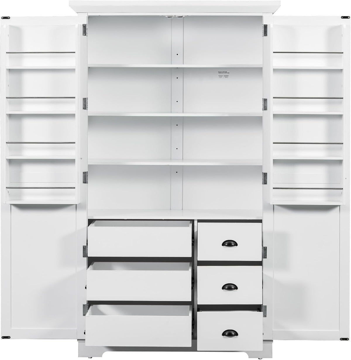 roomfitters 72" Kitchen Pantry Organizers and Storage Kitchen Cabinet, Hutch with Door Spice Racks and 6 Drawers, White
