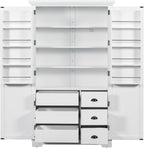 Merax 72" Tall Shaker Style Kitchen Pantry with 3 Drawers, Adjustable Shelves, Wood Cupboard Dining Storage Cabinet with Door Shelves and Pull-Out Trays for Living Room, Kitchen, Dining Room White