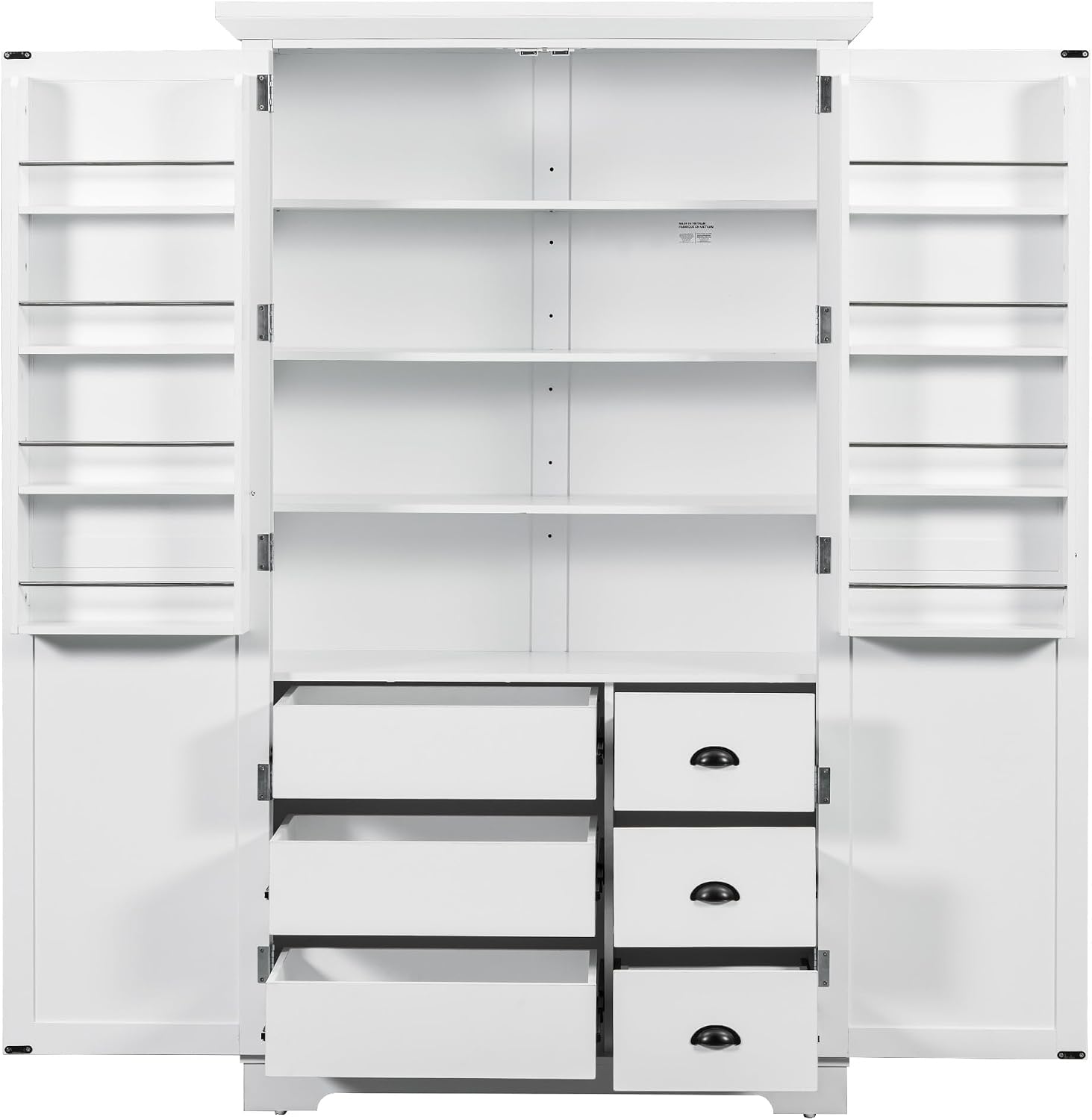 Merax 72" Tall Shaker Style Kitchen Pantry with 3 Drawers, Adjustable Shelves, Wood Cupboard Dining Storage Cabinet with Door Shelves and Pull-Out Trays for Living Room, Kitchen, Dining Room White