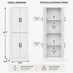 Kitchen Pantry Storage Cabinet, 68" Tall White Food Pantry Cabinet with Doors and Adjustable Shelves, Freestanding Farmhouse Storage Cabinet for Kitchen, Dining Room, Bathroom, Laundry Room (White)